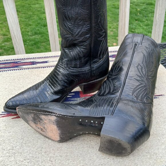 VINTAGE 80's JUSTIN COWBOY BOOTS - BLACK LIZARD/LEATHER - WOMEN'S 7.5 B - L4705 - Picture 8 of 13